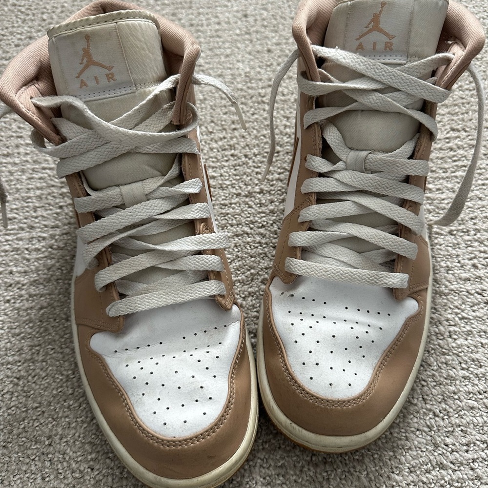 White And Tan Air Jordan 1 Mid.  Size 11.5. Great Condition - Picture 2 of 7